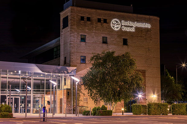 Buckinghamshire council offices at night