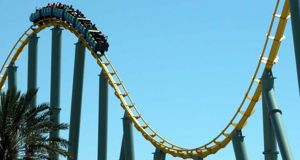 Rollercoaster against a blue sky